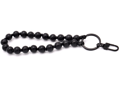 Schlüsselanhänger aus Holzperlen mit Karabiner All Black
