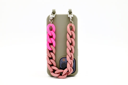 Kurze Handykette - "RUBBER EDITION" Altrosa/Neon Pink