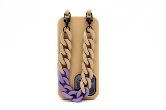 Kurze Handykette - "RUBBER EDITION" Beige/Lila
