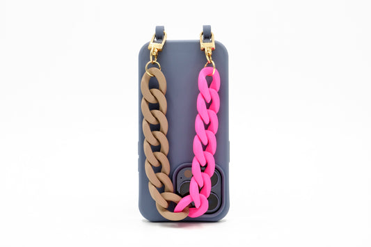 Kurze Handykette - "RUBBER EDITION" Neon Pink/Beige