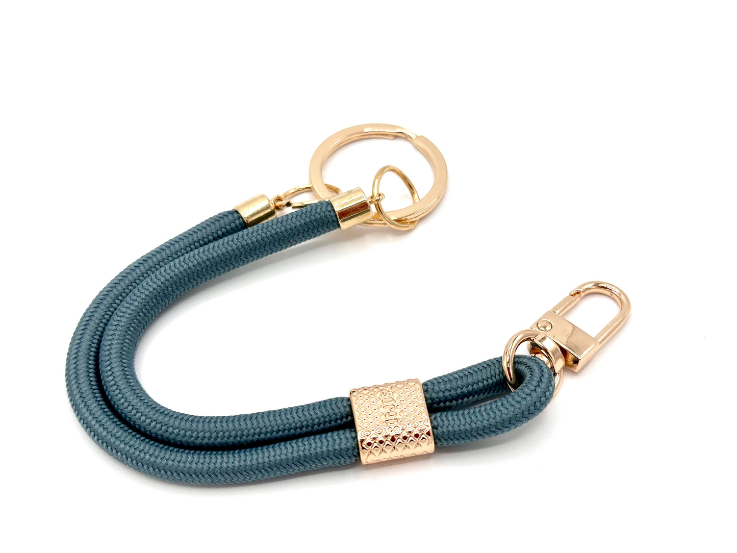 Schlüsselanhänger aus Seil mit Karabiner Blaugrau