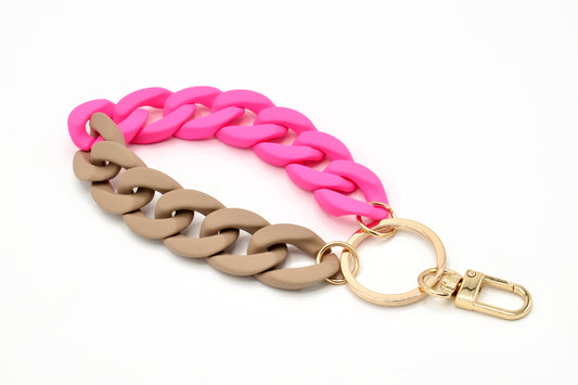 Schlüsselanhänger mit Karabiner "RUBBER EDITION" Neon Pink/Beige