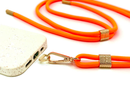 Universal Handykette Kordel mit Karabiner Neon Orange