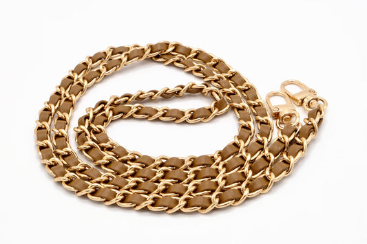 Handykette - Metall/veganes Leder mit Karabiner - Karamell/Gold
