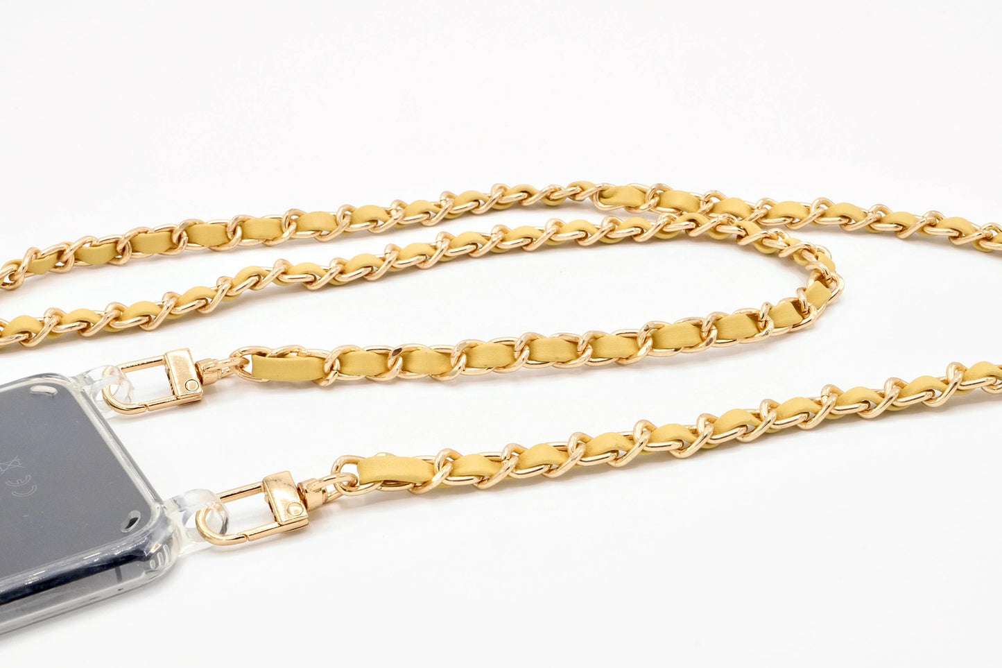 Handykette - Metall/veganes Leder mit Karabiner - Gelb/Gold
