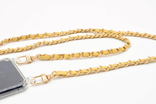 Handykette - Metall/veganes Leder mit Karabiner - Gelb/Gold