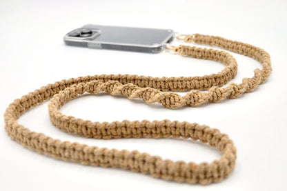 Handykette - Makramee Band mit Karabinern Beige
