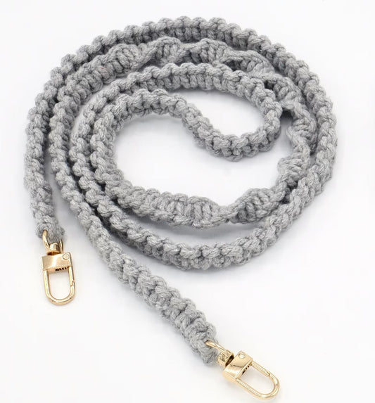 Handykette - Makramee Band mit Karabinern Grau