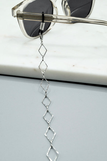 Zierliche silberne Brillenkette mit Rauten Detail