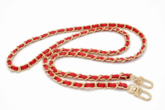 Handykette - Metall/veganes Leder mit Karabiner - Rot/Gold