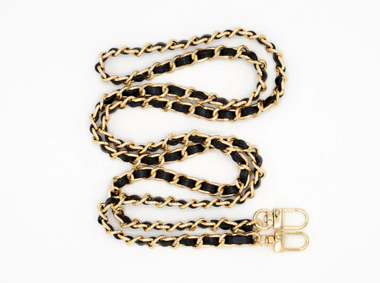 Handykette - Metall/veganes Leder mit Karabiner - Schwarz/Gold