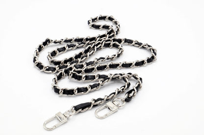 Handykette - Metall/veganes Leder mit Karabiner - Schwarz/Silber