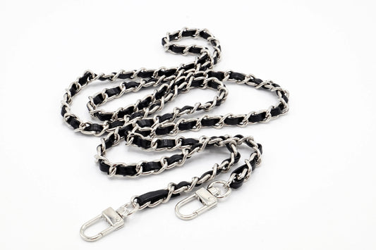 Handykette - Metall/veganes Leder mit Karabiner - Schwarz/Silber