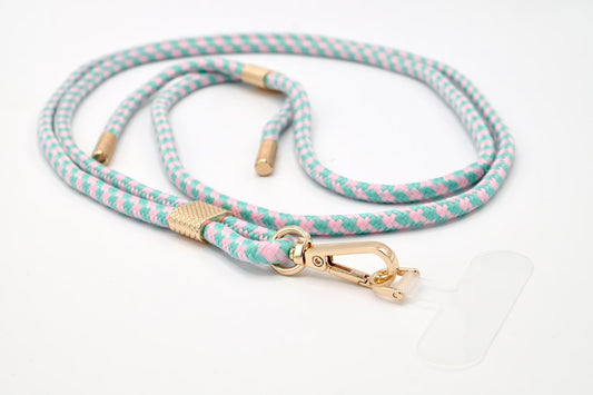 Universal Handykette Kordel mit Karabiner Rosa/Mint