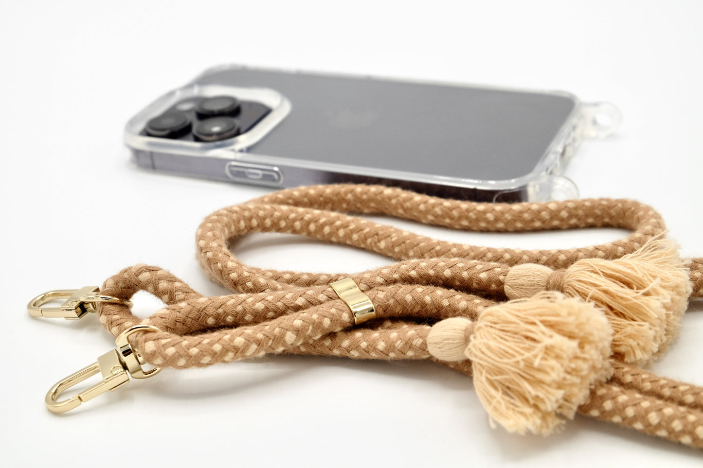 iPhone Handykette - transparente Hülle mit Baumwollkordel