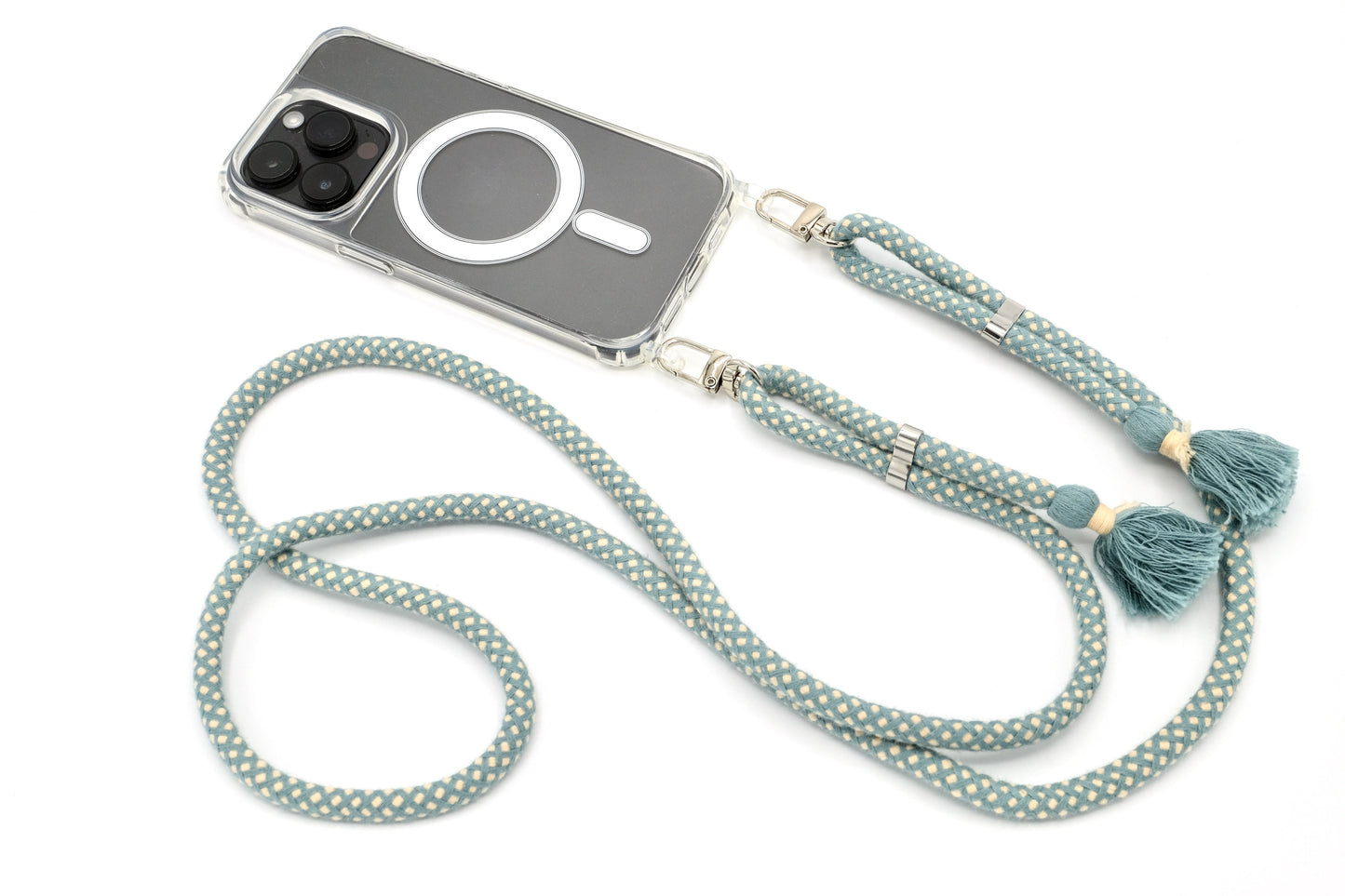 iPhone Handykette - transparente Hülle mit Baumwollkordel